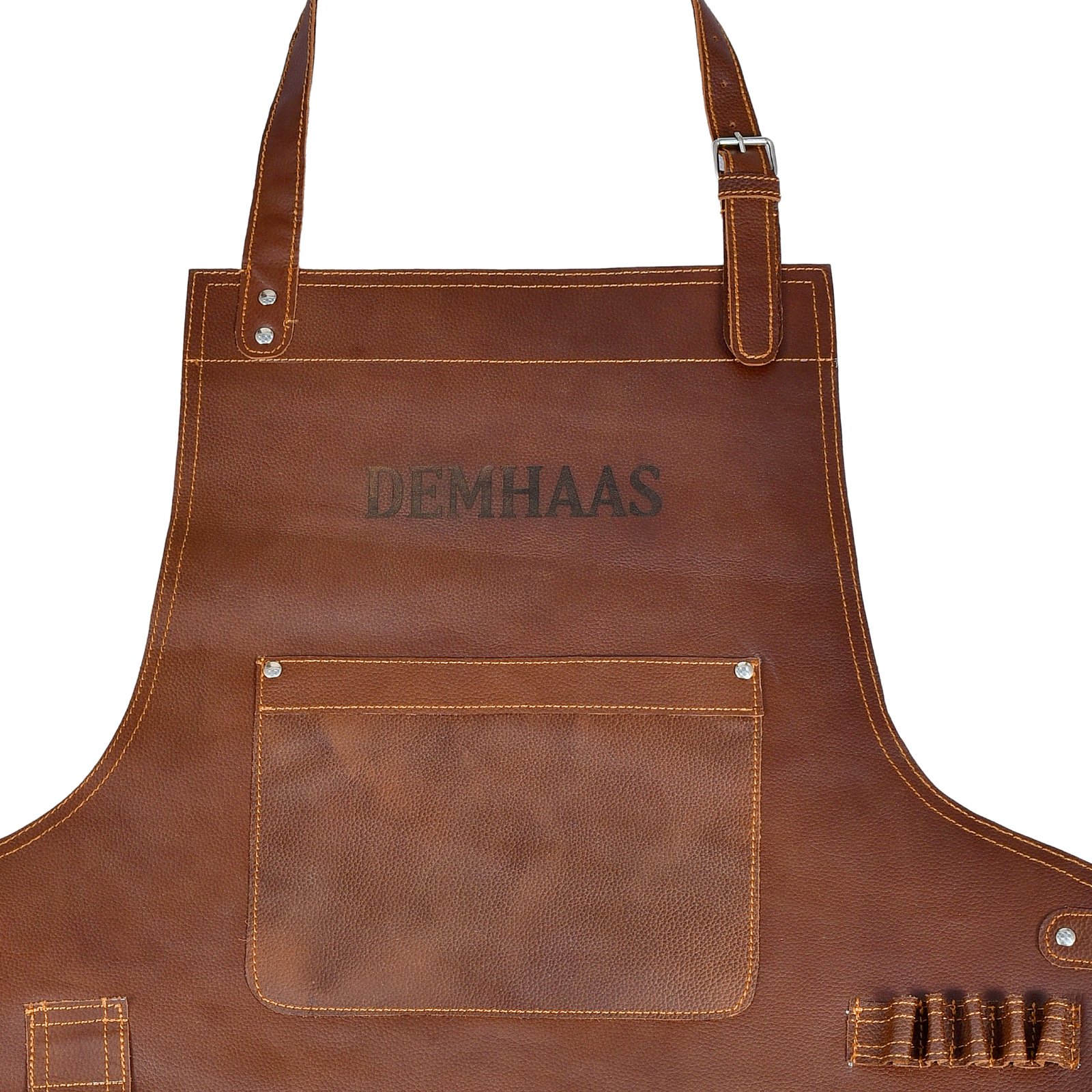 Premium BBQ Lederschürze aus Rindsleder Vintage-Braun mit DEMHAAS Logo